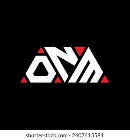 ONM triangle letter logo design with triangle shape. ONM triangle logo design monogram. ONM triangle vector logo template with red color. ONM triangular logo Simple, Elegant, and Luxurious design.