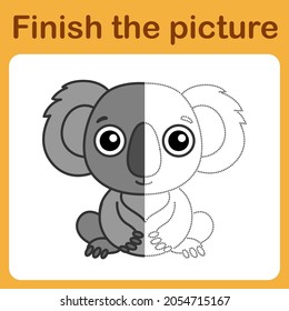 onnect the dot and complete the picture. Simple coloring koala. Drawing game for children