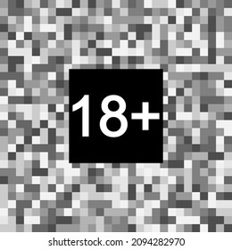 barra onocroma con 18 negro más texto. Sólo el fondo fluido para adultos. Señal censurada de mosaico de píxeles de efecto de desenfoque. Textura de arte de píxeles. Ilustración del vector abstracto