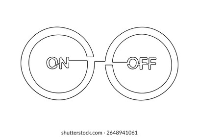 On-Off button one continuous line drawing, Green Environment Line Icon, Power icon Drawing, Power button symbol, set or tree sliders in ON and OFF position Vector illustration, On-Off button .