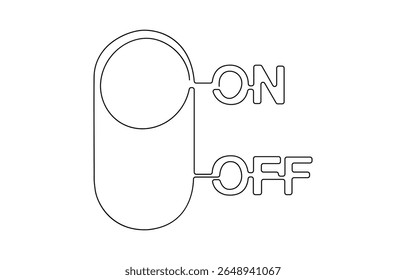 Botão liga/desliga um desenho de linha contínua, ícone de linha de ambiente verde, ícone de energia Desenho, símbolo do botão liga/desliga, conjunto ou três controles deslizantes na posição LIGADO e DESLIGADO Ilustração do vetor, botão liga/desliga .