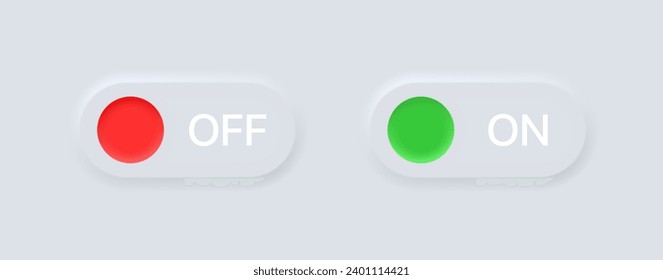 Iconos del deslizador OnOff. Botón plano, verde activado, botón rojo apagado, iconos de deslizadores. Iconos del vector