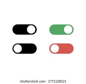 On/Off slider. Vector flat illustrations. Button. Toggle button, green on, red off in flat design. Mobile app template, web design.