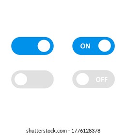 On/Off slider. Vector flat illustrations. Button. Toggle button, blue on, grey off in flat design. Mobile app template, web design.