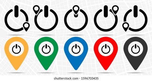 On/off switch, power button icon in location set. Simple glyph, flat illustration element of energy theme icons