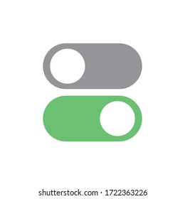 On-off switcher for mobile. Vector user interface element. Screen slider for app. On screen control button. Phone visual interface. Turn on. Turn off. Ui.Green. Touch component for web and mobile app.