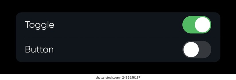 On-Off Toggle Switch Button Settings Screen for Mobile UI. Editable vector in Dark mode interface