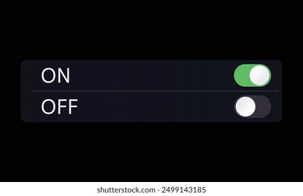 On-Off Toggle Switch Button Settings Screen Mockup. Vector Illustration  