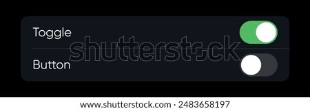 On-Off Toggle Switch Button Settings Screen for Mobile UI. Editable vector in Dark mode interface