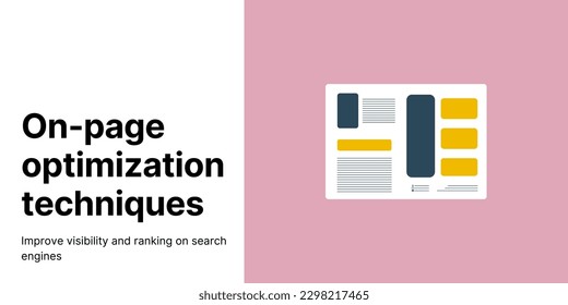 On-page Optimization Techniques Banner on White and Pink Backgrounds. Stylish SEO Banner with Black Text and Illustration for Business