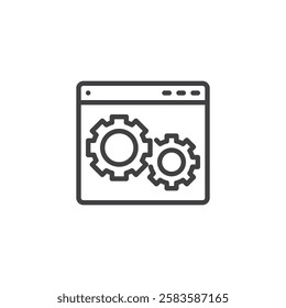 On-Page SEO line icon. linear style sign for mobile concept and web design. A web page with a gear outline vector icon. Optimizing page content symbol, logo illustration. Vector graphics