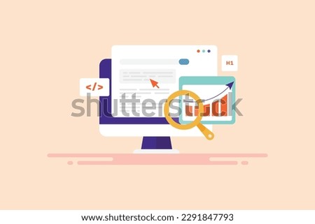 On-page SEO optimization, SEO analysis, Website SEO marketing - flat design vector illustration with icons