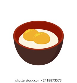 Onsen egg cartoon vector. Traditional famous Japanese Onsen egg soft boiled, medium rare egg yolk. Onsen egg isolated on white.