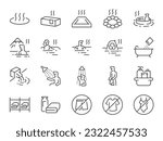 Onsen icon set. It included hot spring, bathing, hot water, relaxation, Japanese, cultural, and more icons. Editable Vector Stroke.