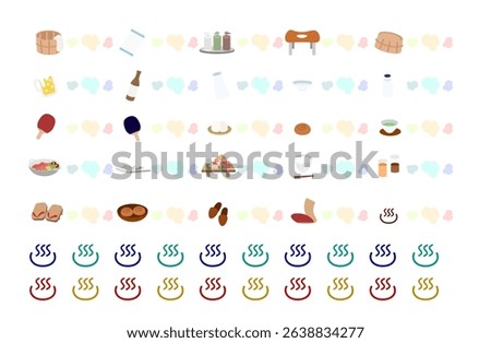 Onsen-themed decorative line with bath, drinks, and Japanese inn icons
