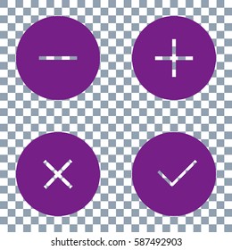 onSimple Checkmark, Cross and Plus, Minus Signs / Icons  transparent background. Violet icon