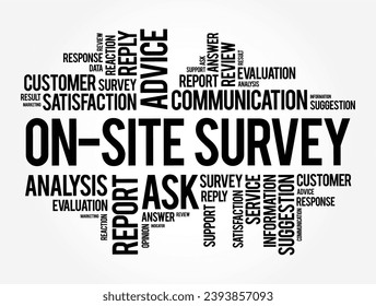 On-site Survey is a survey used to ask questions and collect feedback when people visit a specific website page, word cloud concept background