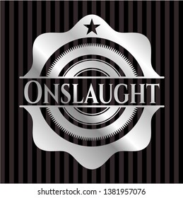 Onslaught silver badge or emblem. Vector Illustration. Mosaic.