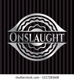 Onslaught silvery emblem. Vector Illustration. Mosaic.