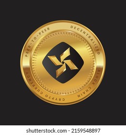 Logo de la ficha criptográfica de la moneda de Onston en el diseño de la moneda de oro con temática negra. ilustración vectorial para símbolos criptodivisa, iconos, banner, afiche, proyectos financieros.