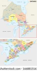 ontario administrative and political map, canada