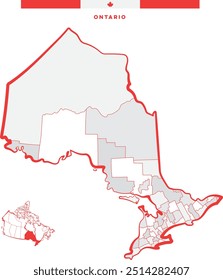 Ontario en Canadá, América del Norte - Mapa