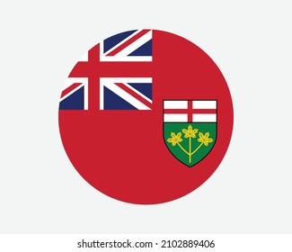 Ontario Canada Round Flag. ON, Canadian Province Circle Flag. Ontario Canada Circular Shape Button Banner. EPS Vector Illustration. svg