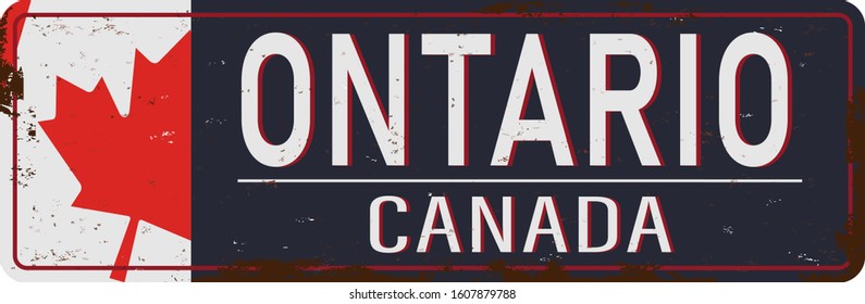 Ontario Canada rusty old enamel sign on white background