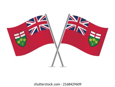 Ontario crossed flags. Flag of Ontario on white background. Vector icon set. Vector illustration.