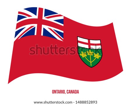 Ontario Flag Waving Vector Illustration on White Background. Provinces Flag of Canada. Correct Size, Proportion and Colors.
