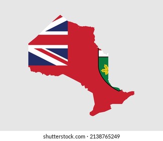 Ontario Map Flag. Map of ON, Canada with the flag. Canadian province. Vector illustration Banner.