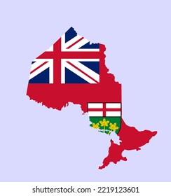 Ontario map flag vector silhouette illustration. Province of Canada symbol. Ontario banner emblem. Ontario flag vector illustration.