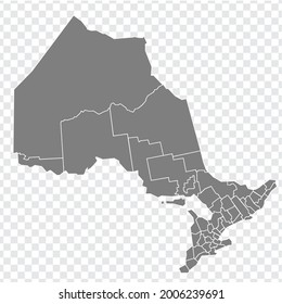 Ontario map on transparent background. Province of Ontario map with  municipalities in gray for your web site design, logo, app, UI. Canada. EPS10.