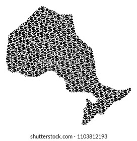 Ontario Province map composition of dollar signs and sphere points in different sizes. Abstract vector cash and GDP Ontario Province map.