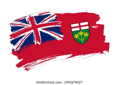 The Ontario Provinces flag, Canada. Canadian region banner brush style. Horizontal vector Illustration isolated on white background.  