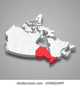 Ontario region location within Canada 3d isometric map