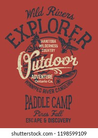 Ontario rivers canoe camp adventure vector print for boy t shirt grunge effect in separate layer