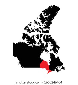 Ontario territory highlighted on Canada map Vector EPS 10