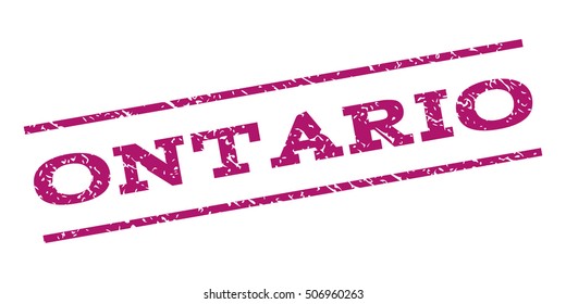 Ontario watermark stamp. Text tag between parallel lines with grunge design style. Rubber seal stamp with dust texture. Vector purple color ink imprint on a white background.
