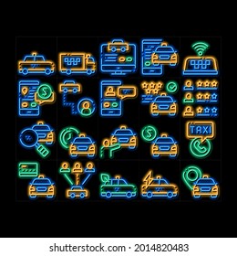 Vector de señal de luz de neón de los elementos onTaxi. Icono brillante Taxi Truck And Car, Aplicación Móvil, Sitio Web E Ilustraciones De Silhouette Humana