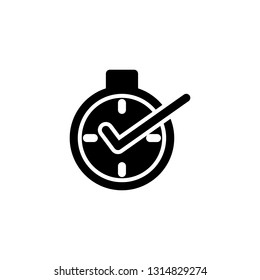 ontime icon with clock symbol in black solid color or glyph style icon stock
