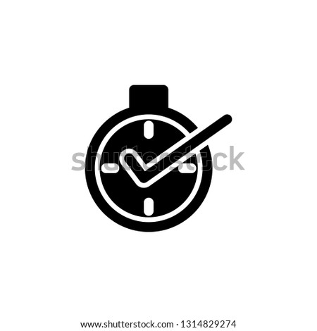 ontime icon with clock symbol in black solid color or glyph style icon stock