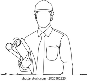  ontinuous line drawing engineer building Construction supervision vector illustration simple.