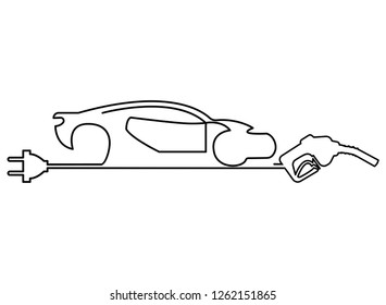ontinuous line drawing New energy electric car with fuel.
