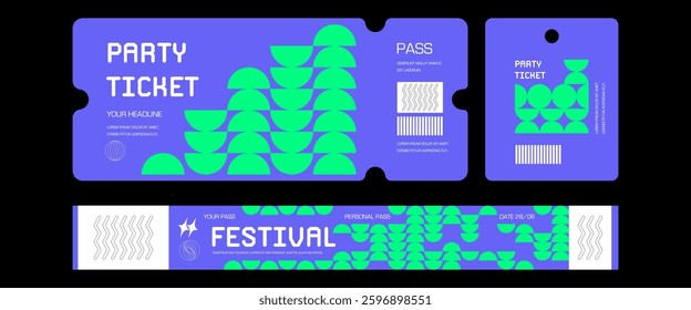 ontrol ticket bracelets for events, disco, festival, fan zone, party, staff. Vector mockup of a festival bracelet in a futuristic style.