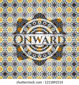 Onward arabic badge background. Arabesque decoration.