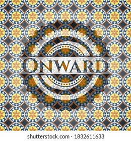 Onward arabic style emblem. Arabesque decoration. 