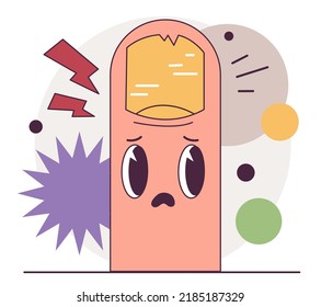 Onychomycosis. Nail disease, nail fungal infection. Injured yellow human fingernail. Flat vector illustration