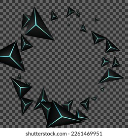 Onyx Facet Background Transparent Vector. Obsidian Triangle Space. Triangular Poly Backdrop. Dark Technology Card.