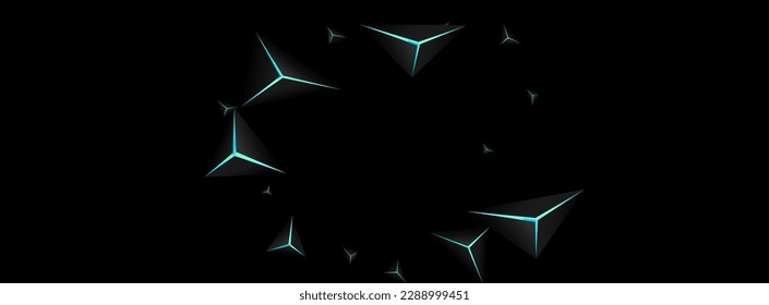 Onyx Polygon Background Black Vector. Dark Triangle Effect. Prism Modern Backdrop. Jet Black Light Texture.